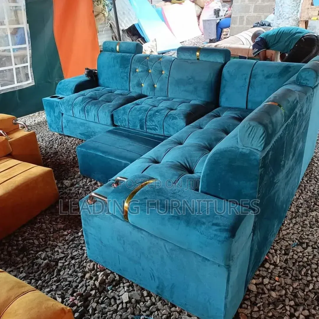 Harsh Blue L Shape 6seater With Metallic