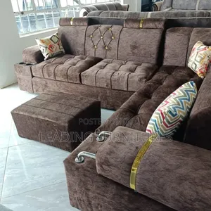 L Shape Dark Chocolate 6seater With Sliver Arms
