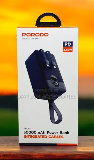 Porodo 50,000mah Power Bank Featuring Integrated Charging Cables.