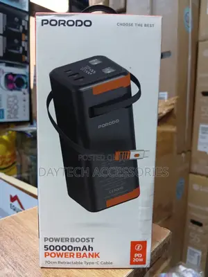 Porodo Power Boost 50000mah Power Bank 70cm Retractable Type-C Cable