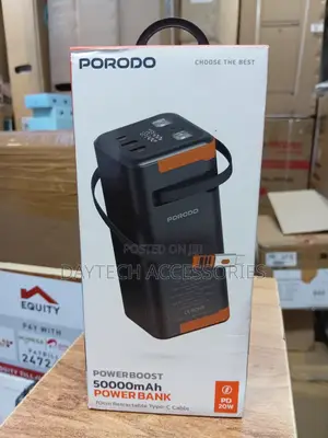 Porodo Power Boost 50000mah Power Bank With Retractable Type-C Cable.