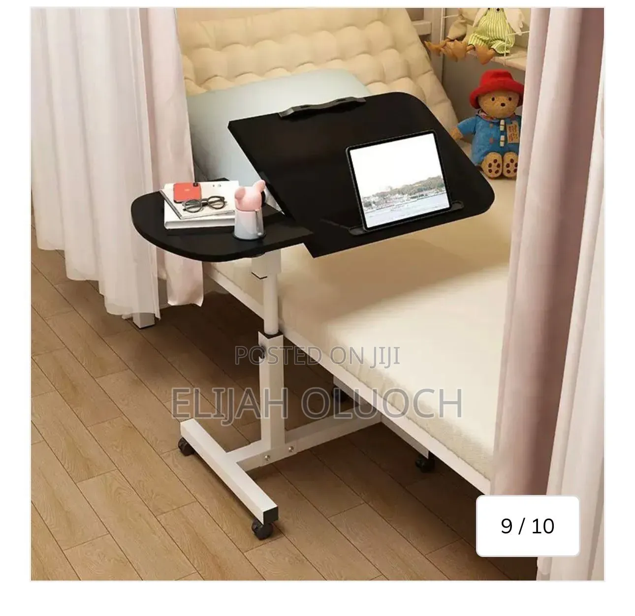 Adjustable Overbed Laptop Table With Wheels Rolling Bedside Desk