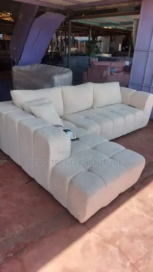 6 Seater White L Seat Bubble Design Sofa