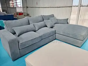 6 Seater Grey L Seat Bubble Fabric Sofa