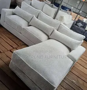 6 Seater L Seat White Bubble Fabric Sofa