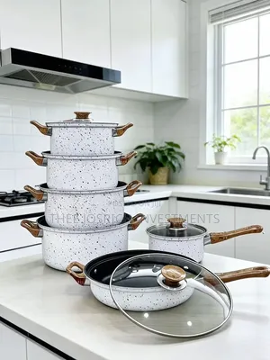 12 Pieces Non Stick Cooking Pots (With Wooden Handles)