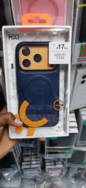 iPhone 17 Pro,Case- Navy Blue and Orange Leather Finish.