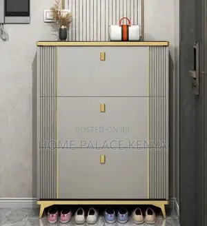 Shoe Rack: 3 Tier Cabinet With Gold Detailed Handles