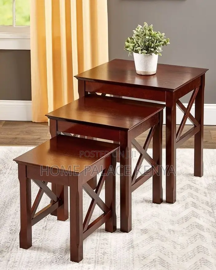 Table Set; 3 Layer Wooden Coffee Stools