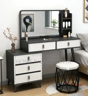Dressing Table: Vanity Table With Stool and Rectangular Mirror