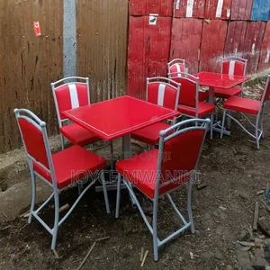Restaurant Set, Powder Coated Frame, Red and White Chairs