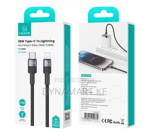 Usams 30w 1.2m Aluminum Alloy Charging Data Cable Type-C to Lightning
