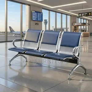 Office Benches; Three Seaters Leather Bench With Metallic Sturdy