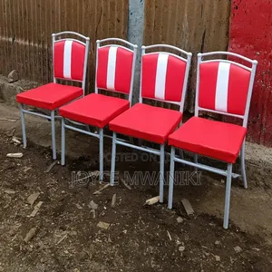 Restaurant Red Chairs, Powder Coated White
