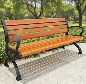 Outdoor Bench: Solid Wood Metal Frame Long Garden Bench