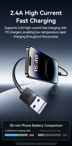 Usams Usb A To iPhone Lightning 12w 1m Fast Charging Data Cable