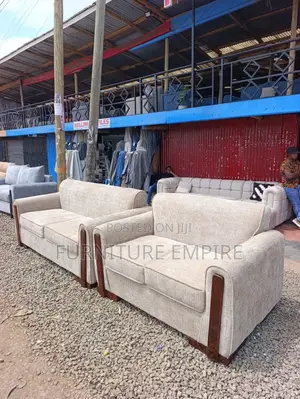 2 ,2 Seater Sofa Set Light Beige Upholstered With Permanent Back