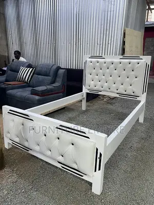 4 by 6 Mocket Bed White Wooden Frame With Tufted Upholstery