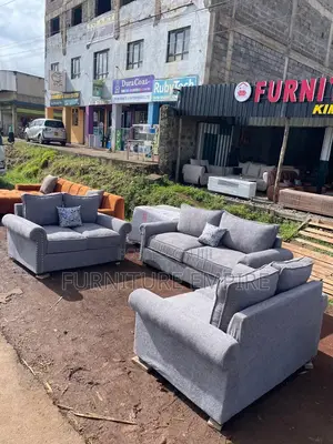 3-2-2 Sofa Set Grey Upholstered With a Nail Head Design