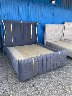 6 by 6 Grey Chester Bed Tufted Velvet Frame With Gold Accents