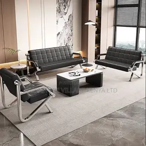 Black Leather 3+1+1 Office Sofa
