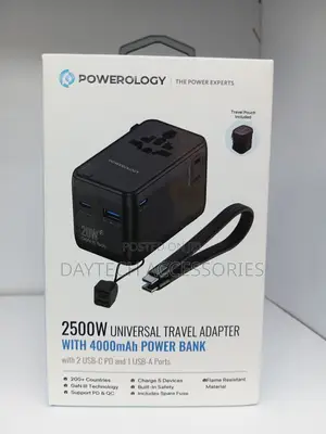 Powerology 2500w Universal Travel Adapter Built-in 4000mah Power Bank