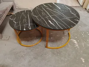 Black Nesting Coffee Table Marble Effect (Mdf)