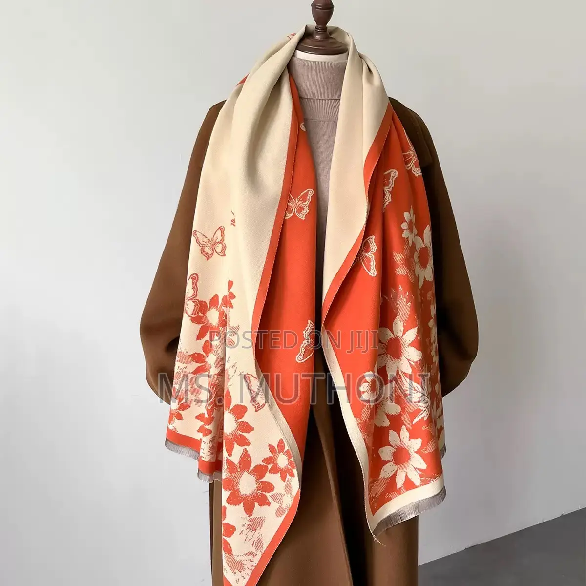  Cashmere Pashmina Shawl Ft a Delicate Floral Butterfly Print