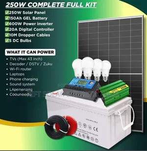 250w Solar - 150ah Gel Battery - 300w - 600w Inverter - 20a Controller
