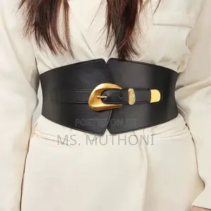 Black Faux Leather Wide Waist Belt