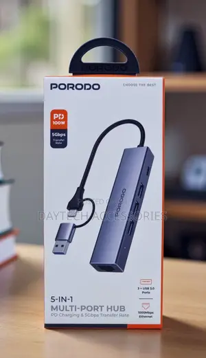 Porodo 5-in-1 Usb-C Hub Usb 3.0 Pd 100w Gigabit Ethernet