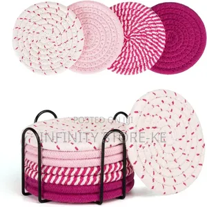 8pcs Absorbent Cotton Woven Drink Coasters With Metal Stand Holder