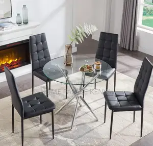Dining Table: Space Saving Chrome Stainless Steel Silver Legs Table