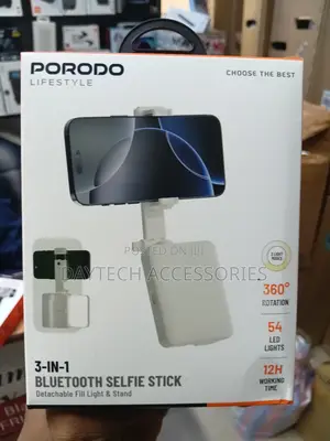 Porodo 3 in 1 Bluetooth Selfie Stick Detachable Fill Light Stand.