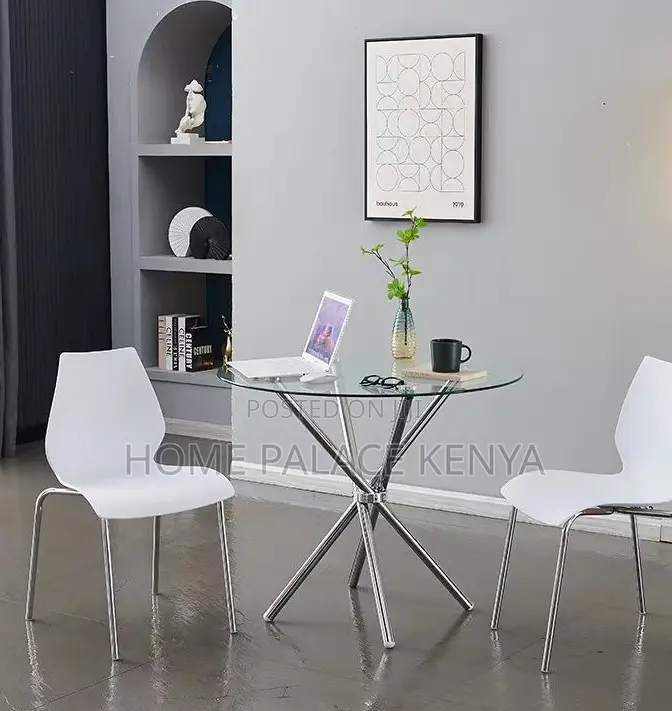 Dining Table: Space Saving Chrome Stainless Steel Silver Legs Table