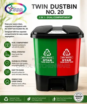 20 LTR 2 in 1 Double Compartment Dustbin/ Dustbin