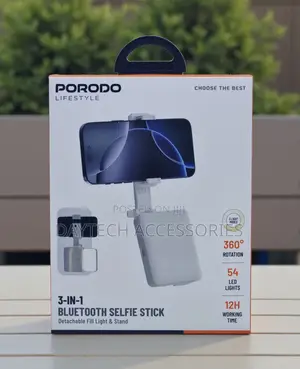 The Porodo Lifestyle 3-in-1 Bluetooth Selfie Stick Detachable Light.