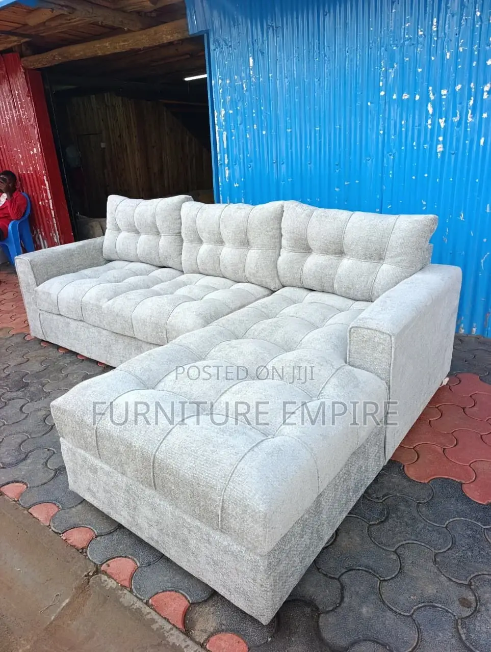 6 Seater Tufted L-Shaped Sofa With Footrest