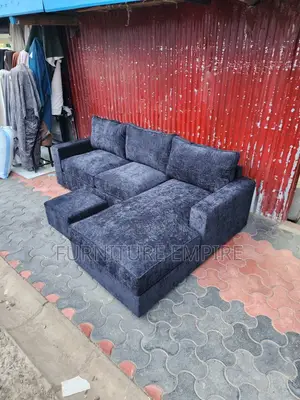 6 Seater Black L-Shaped Sofa With Footrest