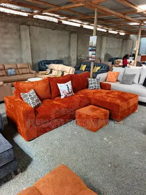 6-Seater Orange L-Shaped Corduroy Sofa