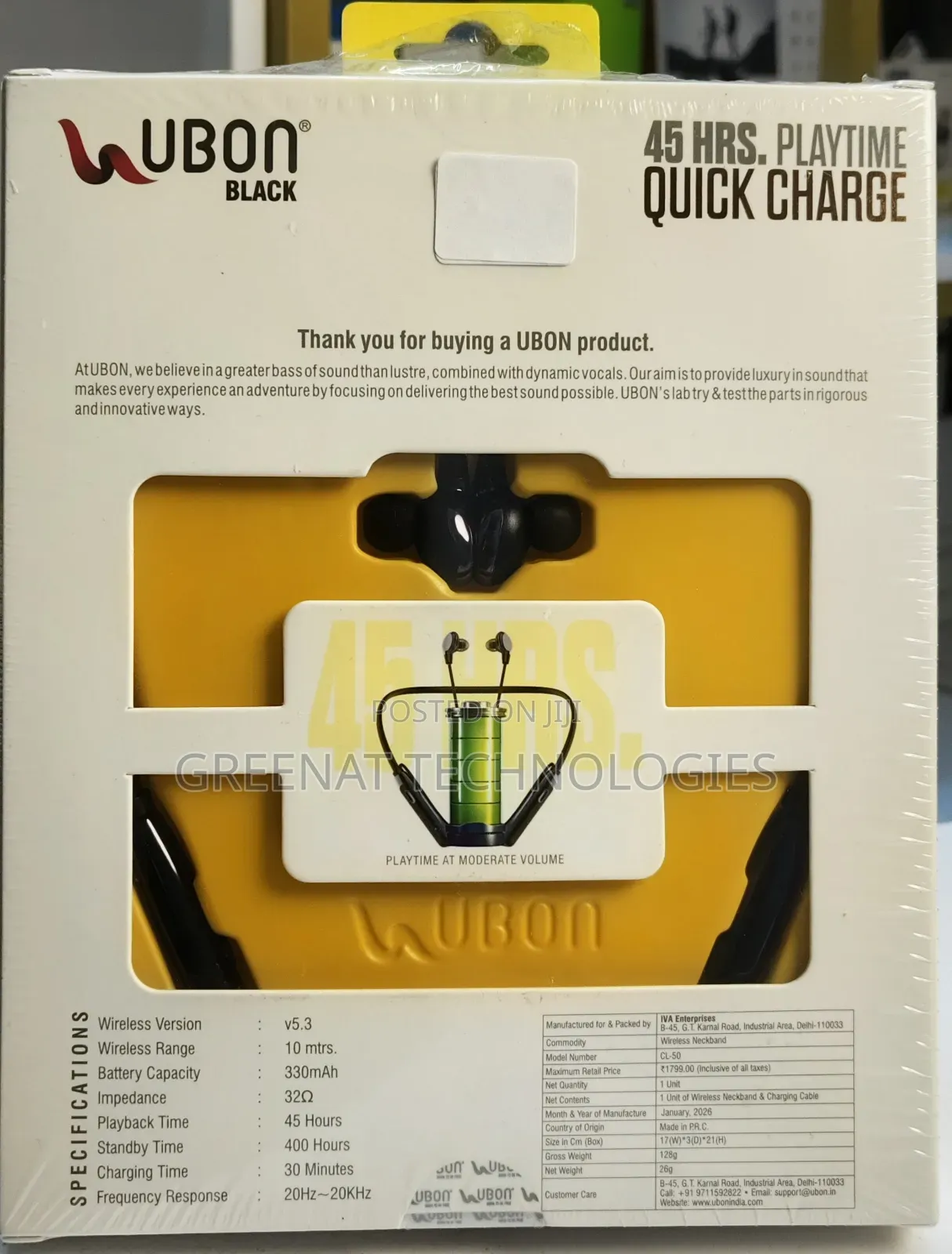 Ubon Quick Charge Cl-50 Enc Wireless Neckband