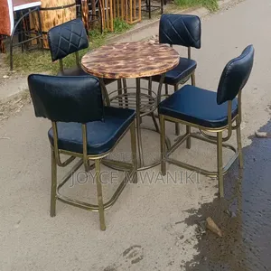 Restaurant Set, Low Chairs With a Rustic Wooden Table 