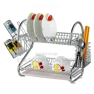 2tier Dish Rack With Side Mounted Attachments for Cutlery and Cups