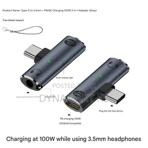 Usb Type C to 3.5mm Audio Adapter Pd 100w Fast Charging Dac for iPhone