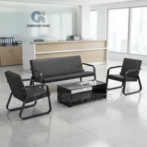 Office Sofa; Black 5 Seater Reception Sofa Set