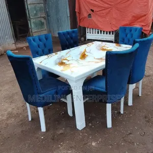 Blu Mixed Marble 6-Seater Dinning Table Set
