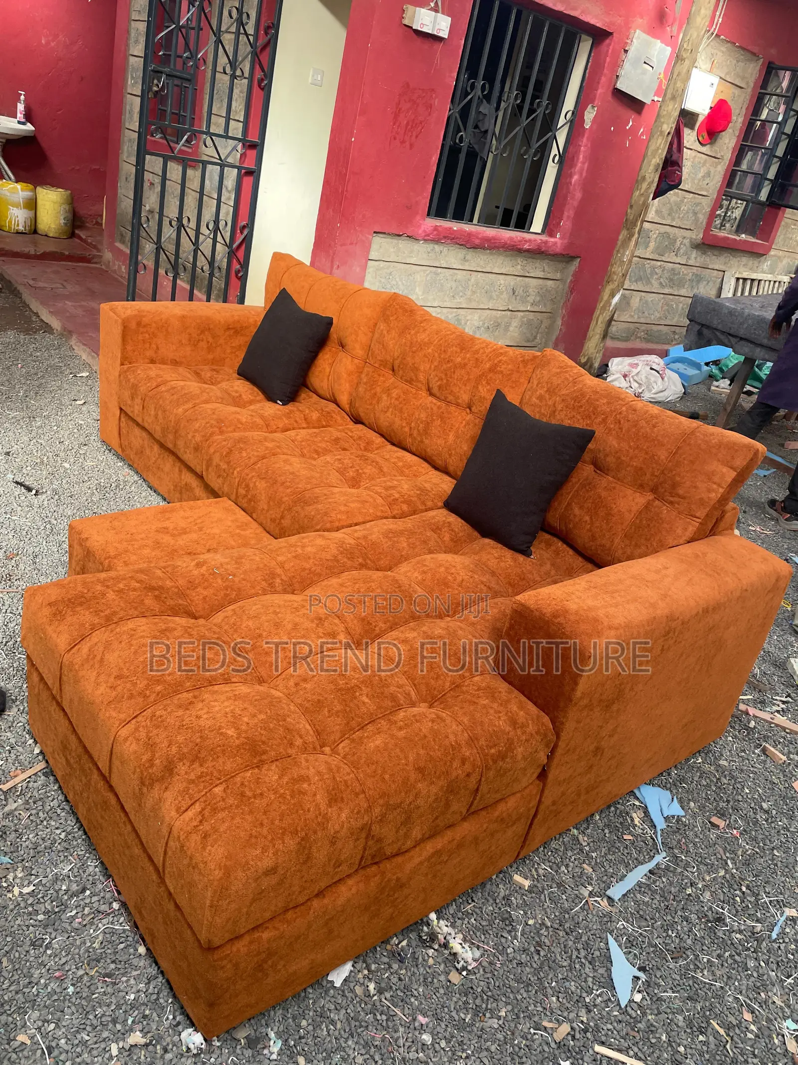 6-Seater L Seat Tufted Sofa Modern Orange Design