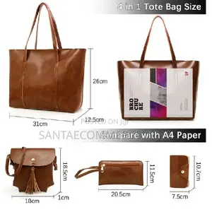 4 PCS Brown Women Shoulder and Handbag