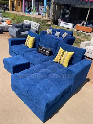 6-Seater L Seat Tufted Sofa Elegant Blue Design
