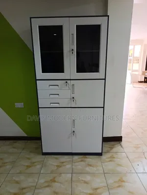 Tall White Office Storage Cabinet